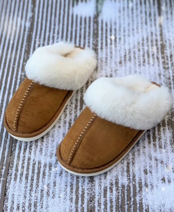 Faux Suede Plush Lined Slippers (camel) - On Mays Street