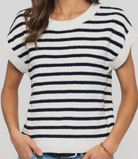 Chelsea Textured Stripe Top (Black)
