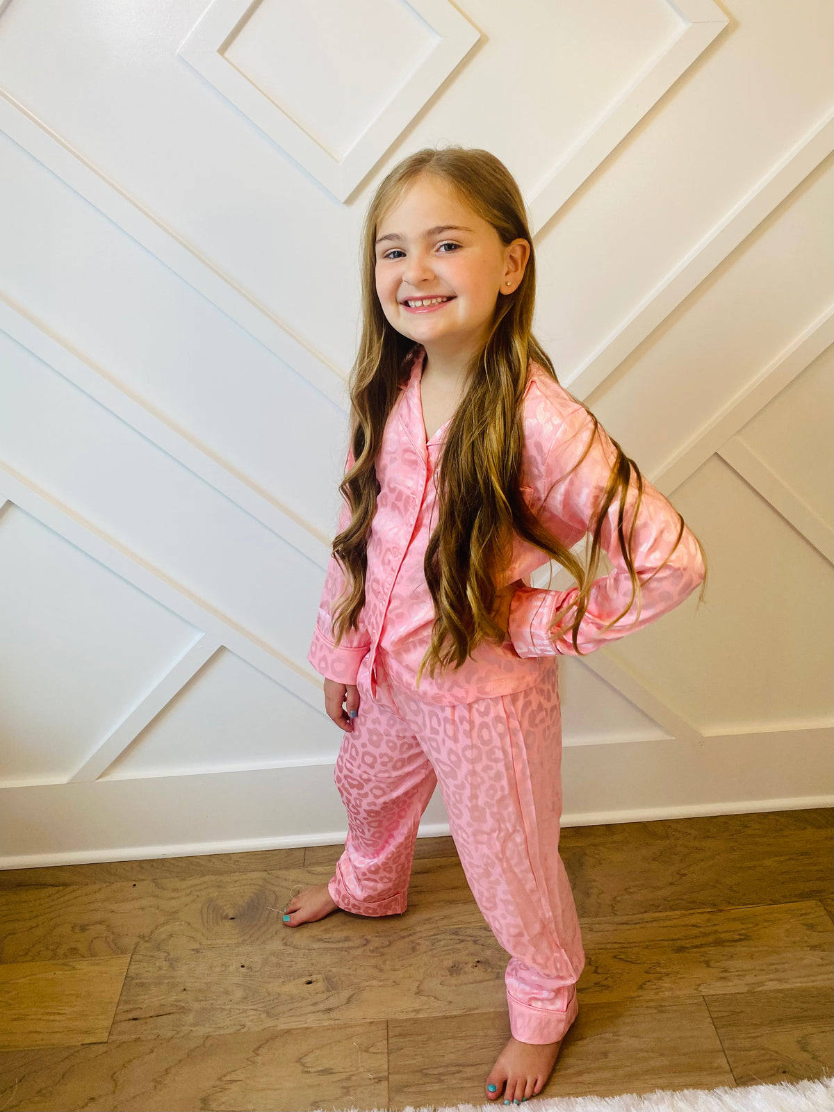 Mommy and Me Pink Leopard Silk Pajama Set On Mays Street