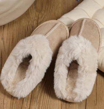 Faux Suede Plush Lined Slippers (khaki)