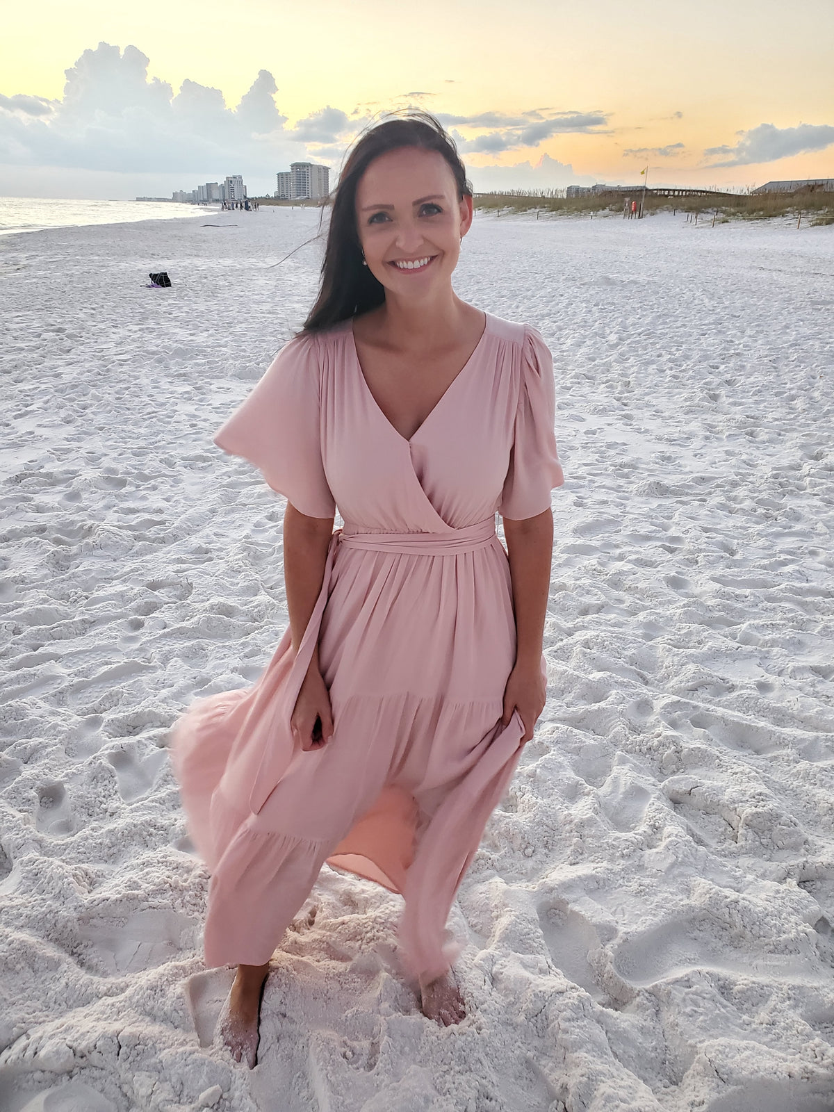 Rose Pink Tiered Maxi Dress - Flowy Wrap Fall Transition Dress Small Rose Pink Tiered Maxi Dress - Flowy Wrap Fall Transition Dress Small