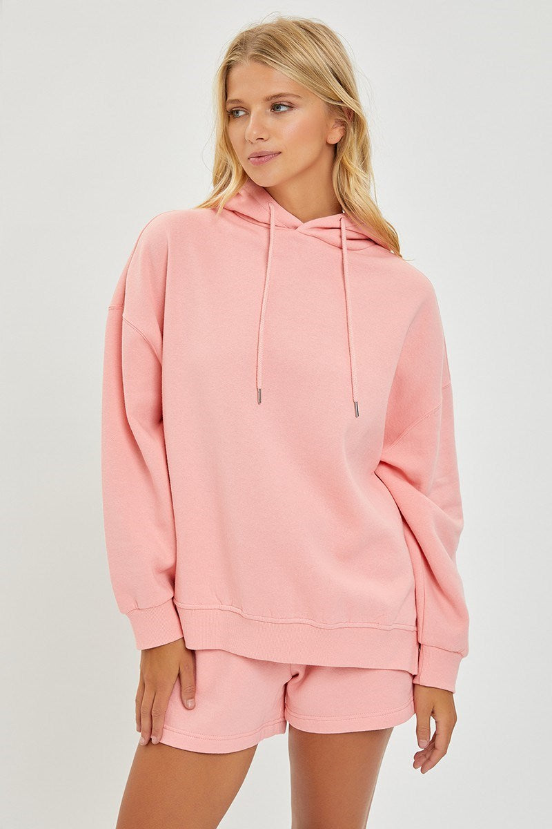 Soft Knit Oversized Hoodie Shirt (Blush)