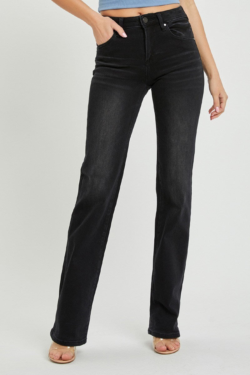 Mid-Rise Slim Straight Risen Jean (Black)