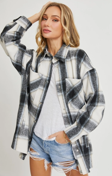 Flannel Shacket (Black/Ivory)