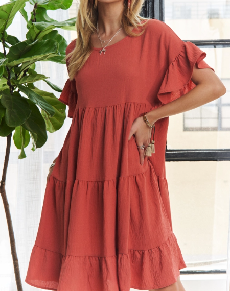 Ruffle Babydoll Dress (Terra Cotta)