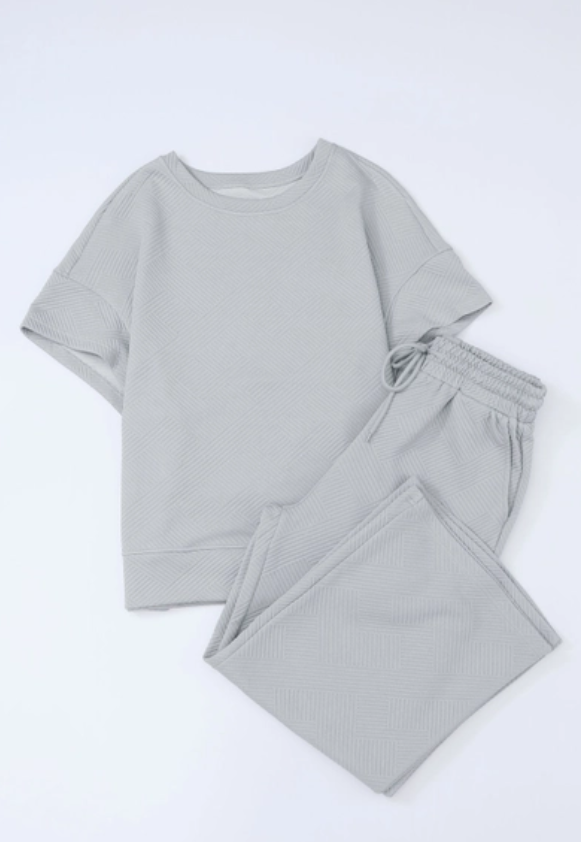 Textured T-Shirt and Pant Set (Gray) - On Mays Street