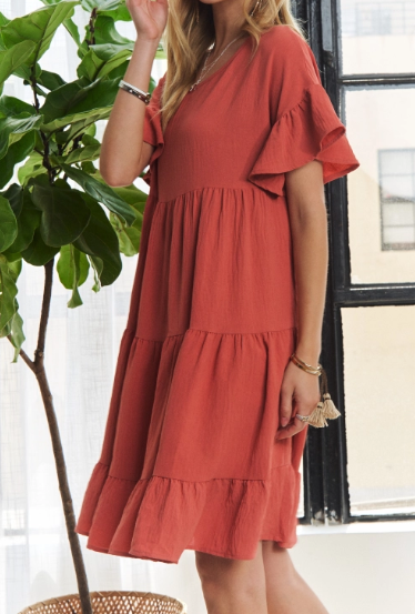 Ruffle Babydoll Dress (Terra Cotta) - On Mays Street