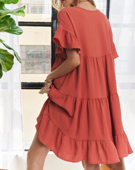 Ruffle Babydoll Dress (Terra Cotta) - On Mays Street