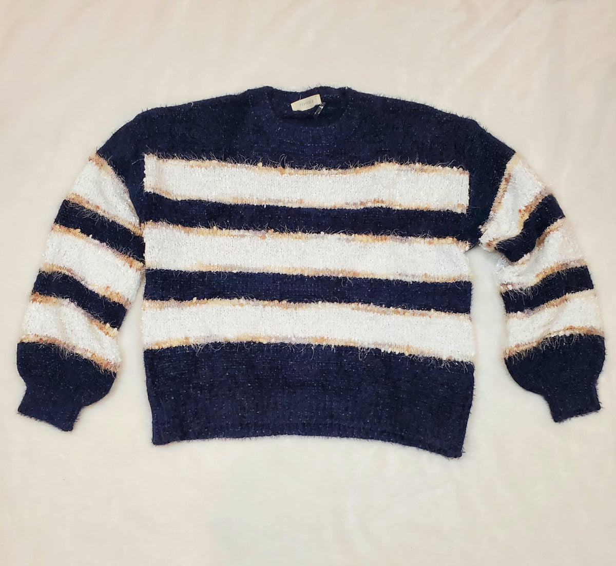 Striped Fuzzy Blue Sweater - On Mays Street