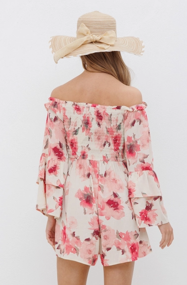 Floral Off Shoulder Bell Tie Romper - On Mays Street