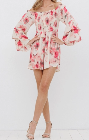 Floral Off Shoulder Bell Tie Romper - On Mays Street