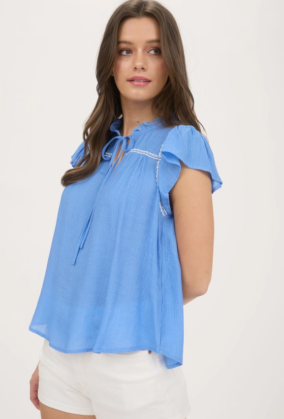 Embroidered Ruffle Tie Blouse – Back-to-School Elegance - On Mays Street