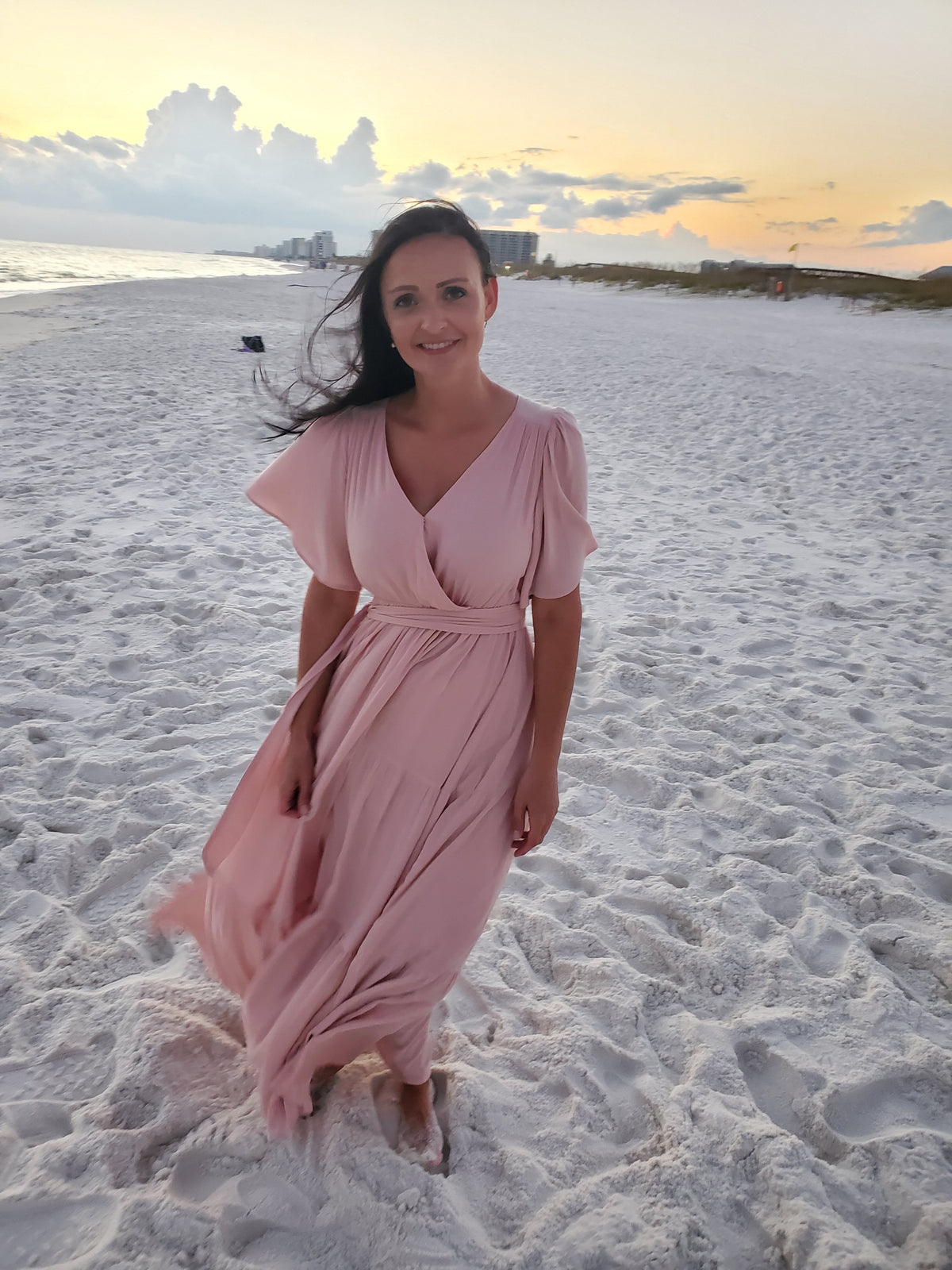 Rose Pink Tiered Maxi Dress - Flowy Wrap Fall Transition Dress
