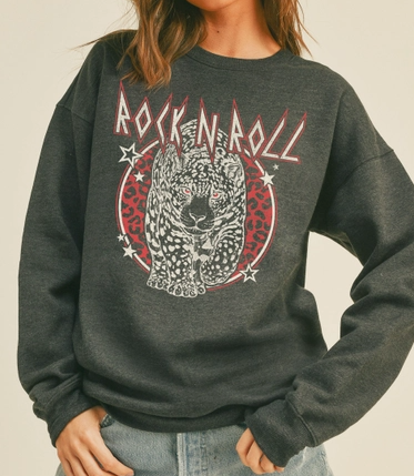 Rock & Roll Leopard Graphic Sweatshirt