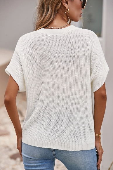 Floral Pattern Short Batwing Sleeve Sweater (white) - On Mays Street