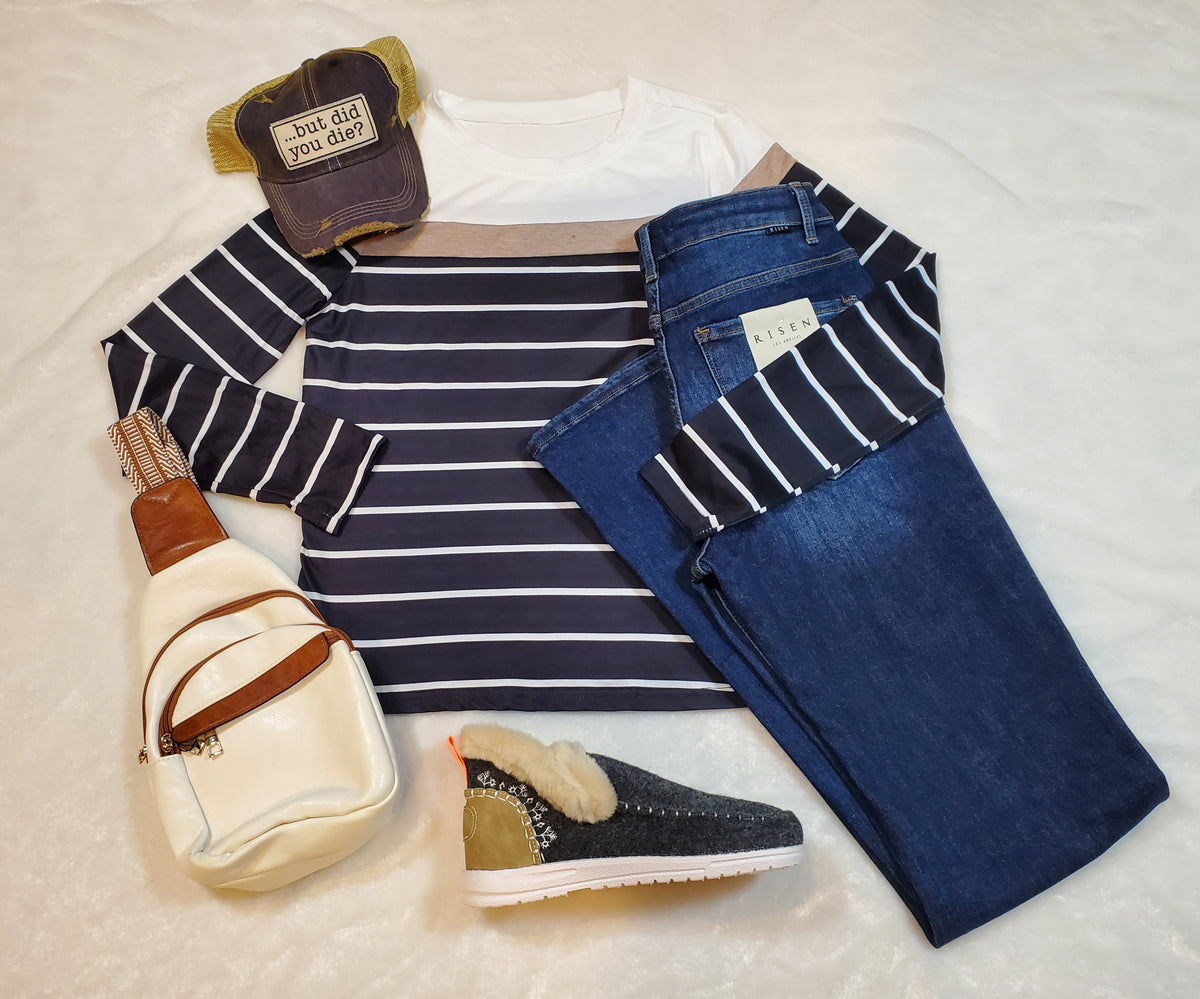 Casey light weight stripe top (Black) - On Mays Street