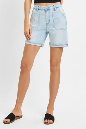 RISEN HIGH RISE PATCH POCKET CUFFED RELAXED SHORTS - On Mays Street