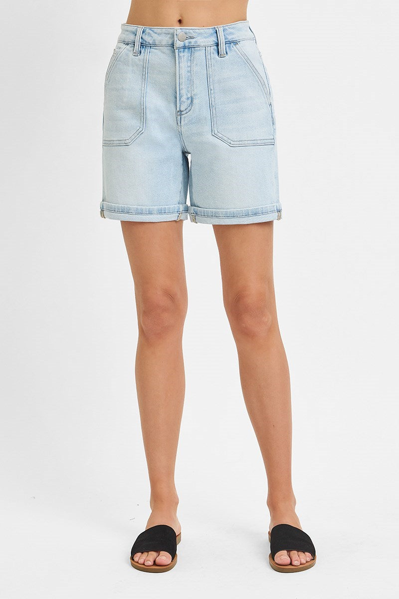 RISEN HIGH RISE PATCH POCKET CUFFED RELAXED SHORTS - On Mays Street
