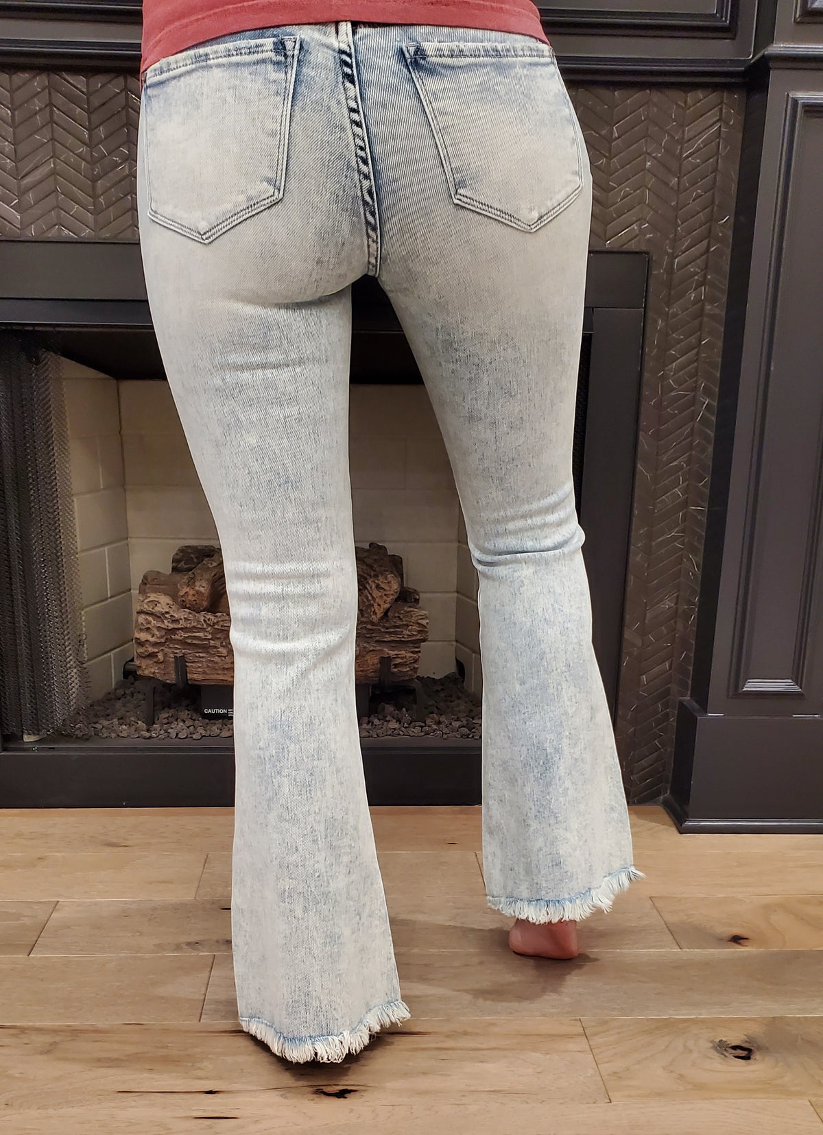 Distressed Mid Rise Stretch Flare Jeans - On Mays Street