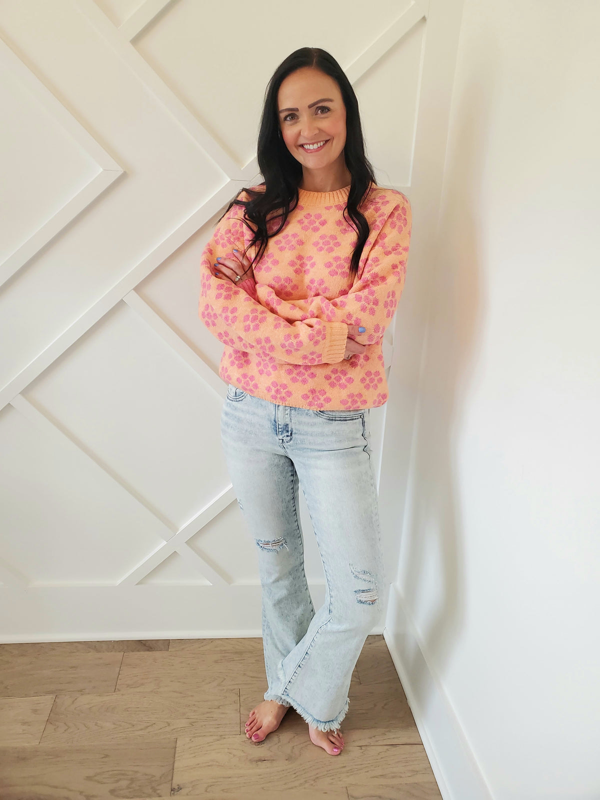 Distressed Mid Rise Stretch Flare Jeans - On Mays Street