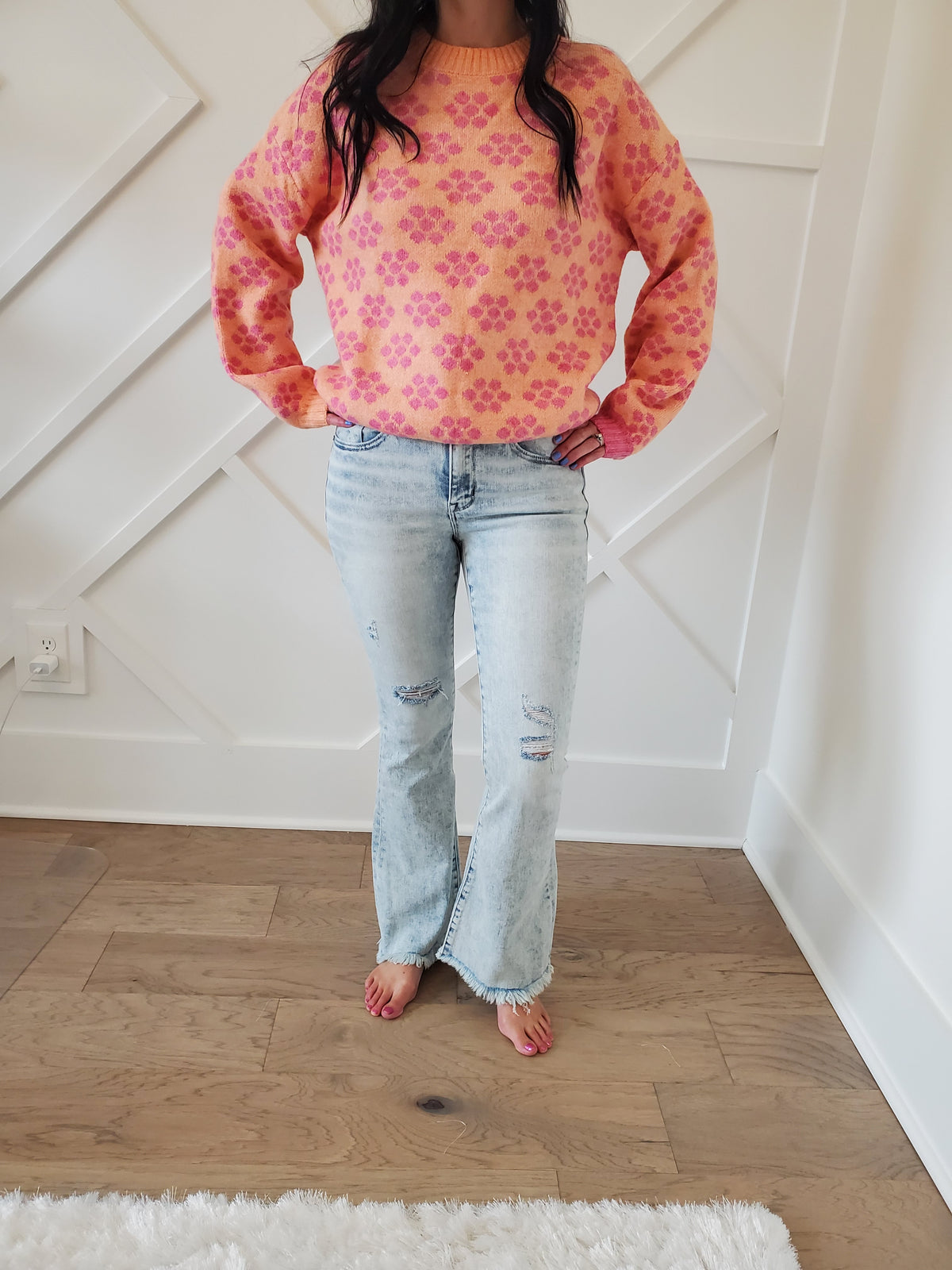 Distressed Mid Rise Stretch Flare Jeans - On Mays Street