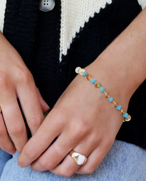 Tessa Turquoise Gold Disc Bracelet - On Mays Street