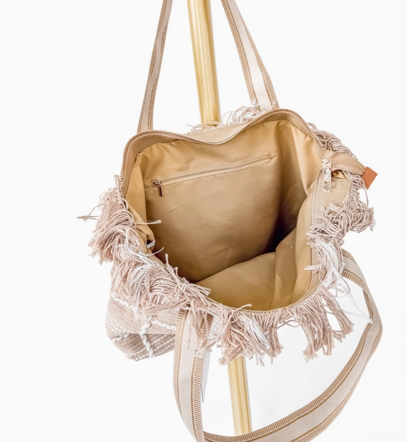 Fae Fringe Tote Bag (Beige) - On Mays Street