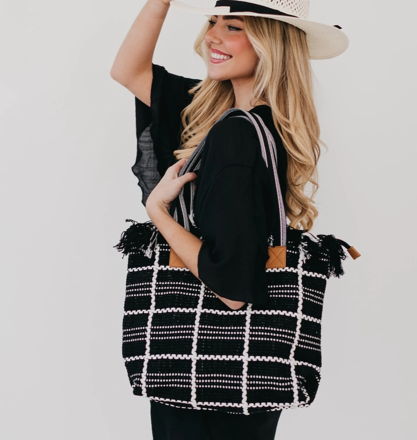 Fae Fringe Tote Bag (Black) - On Mays Street