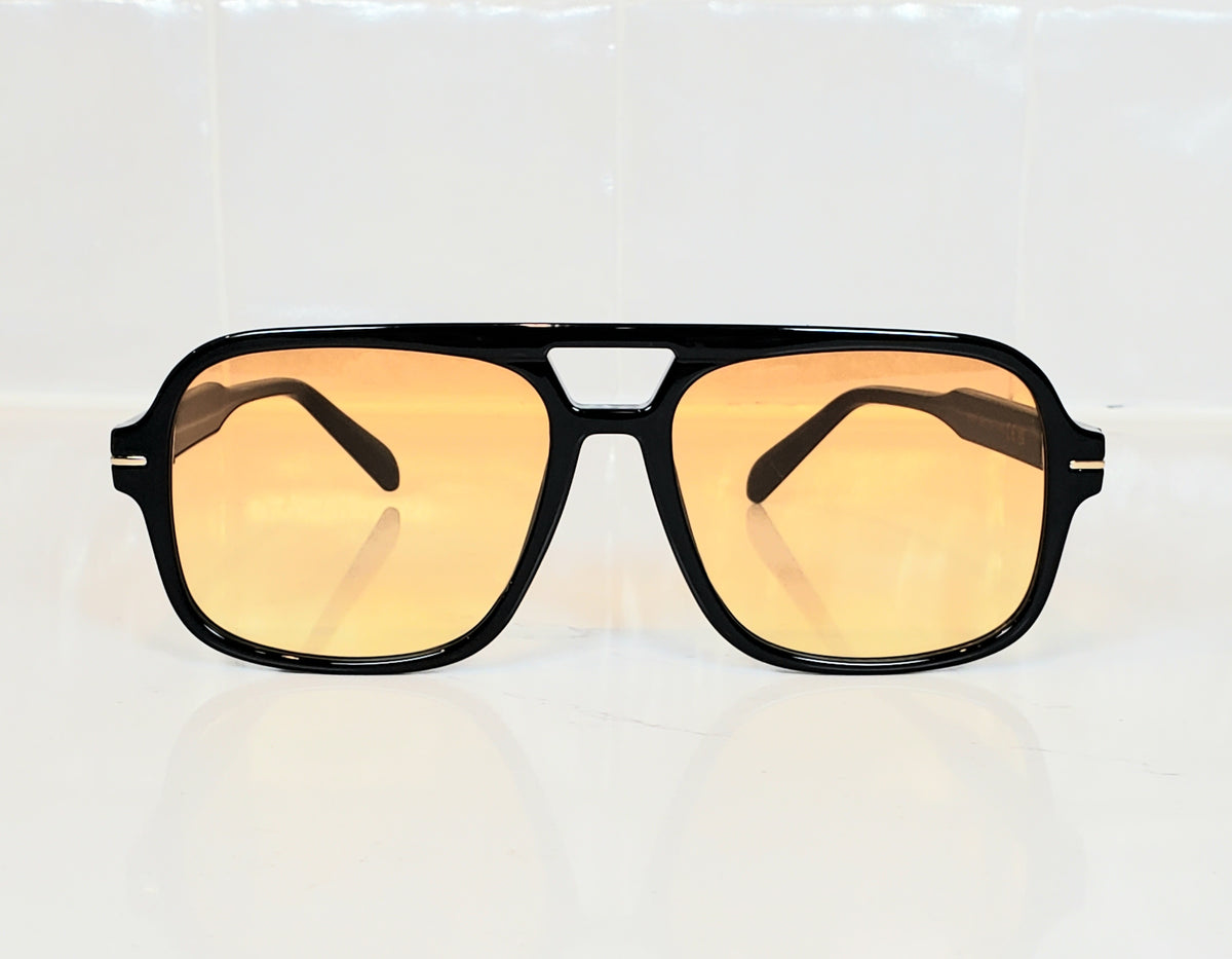 Natalie Oversized Aviator Sunglasses (Black Frame/Amber Lens) - On Mays Street