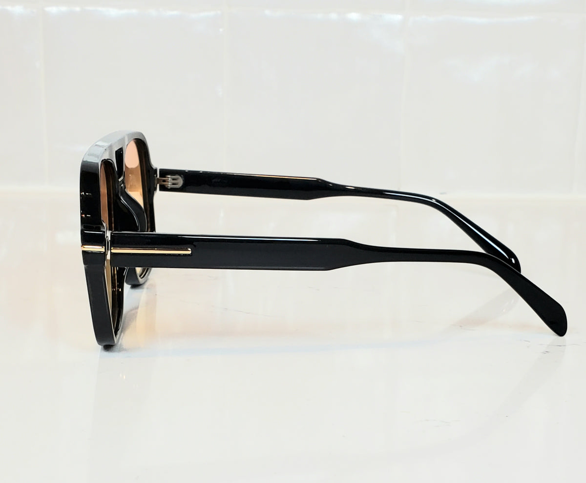 Natalie Oversized Aviator Sunglasses (Black Frame/Amber Lens) - On Mays Street