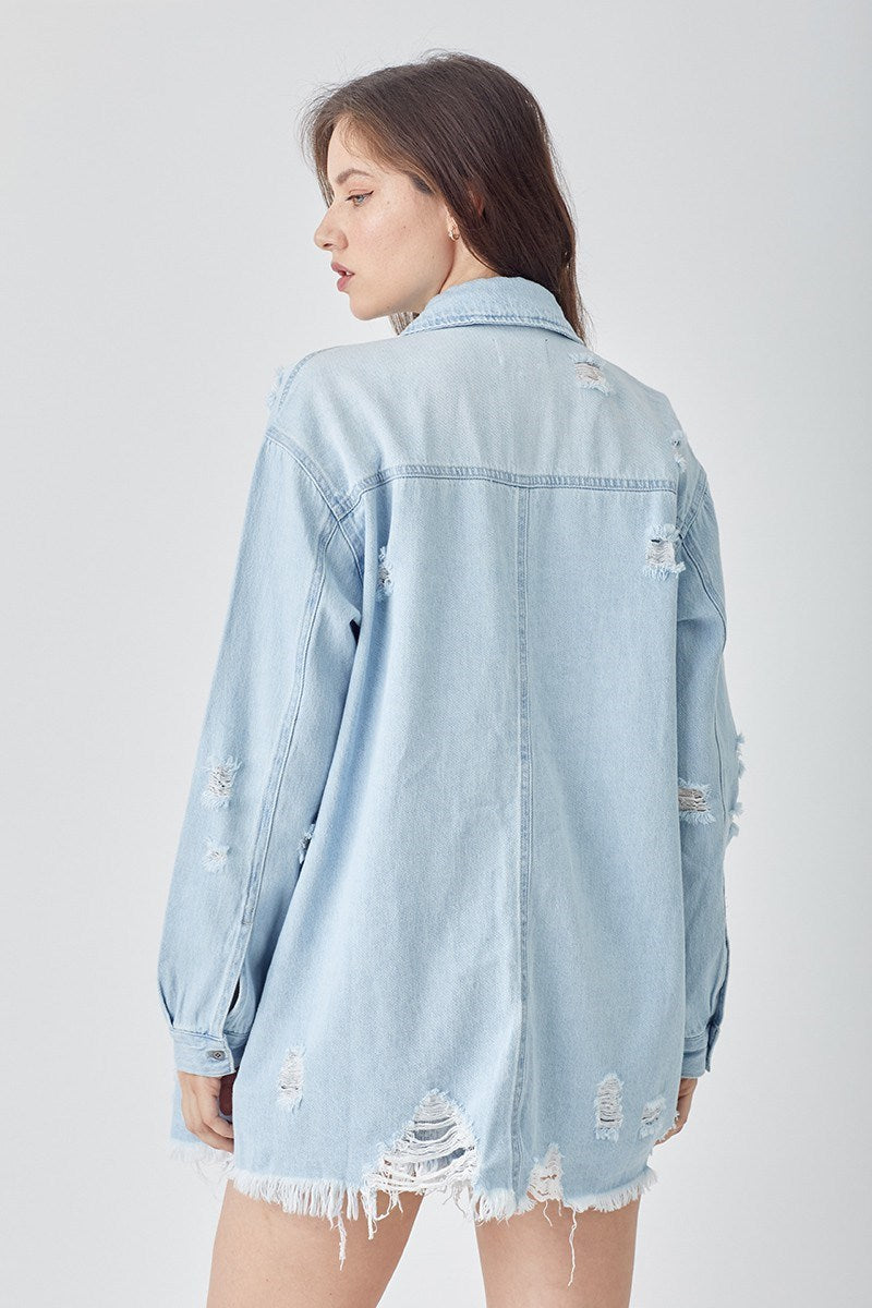 Distressed Relaxed Fit Denim Shirt - On Mays Street