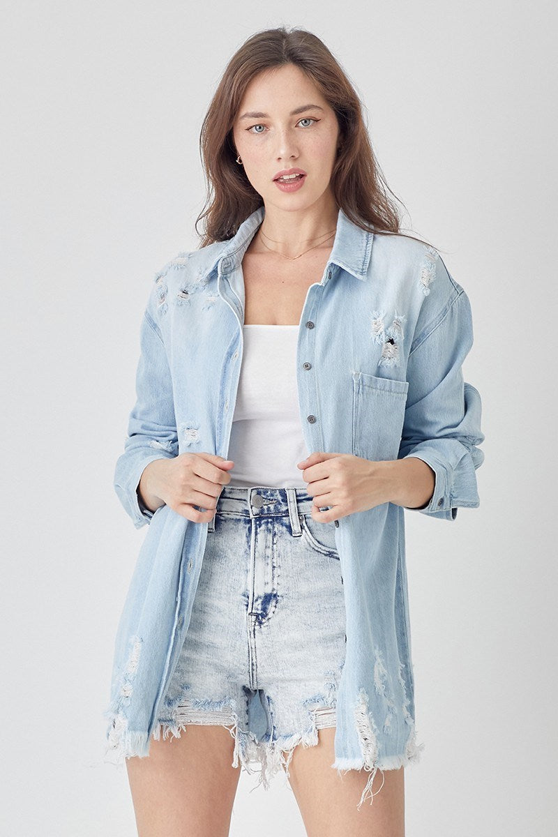 Distressed Relaxed Fit Denim Shirt - On Mays Street
