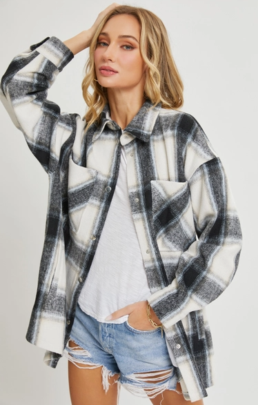 Flannel Shacket (Black/Ivory) - On Mays Street