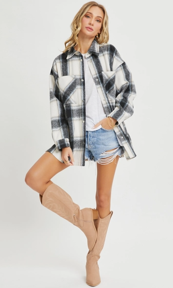 Flannel Shacket (Black/Ivory) - On Mays Street