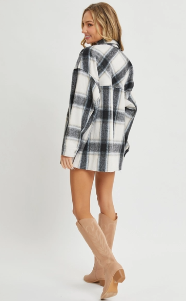 Flannel Shacket (Black/Ivory) - On Mays Street