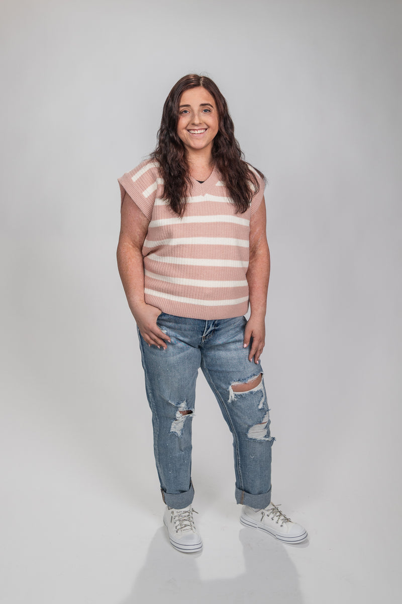 Emily's Preppy Striped V-Neck Knit Sweater - On Mays Street