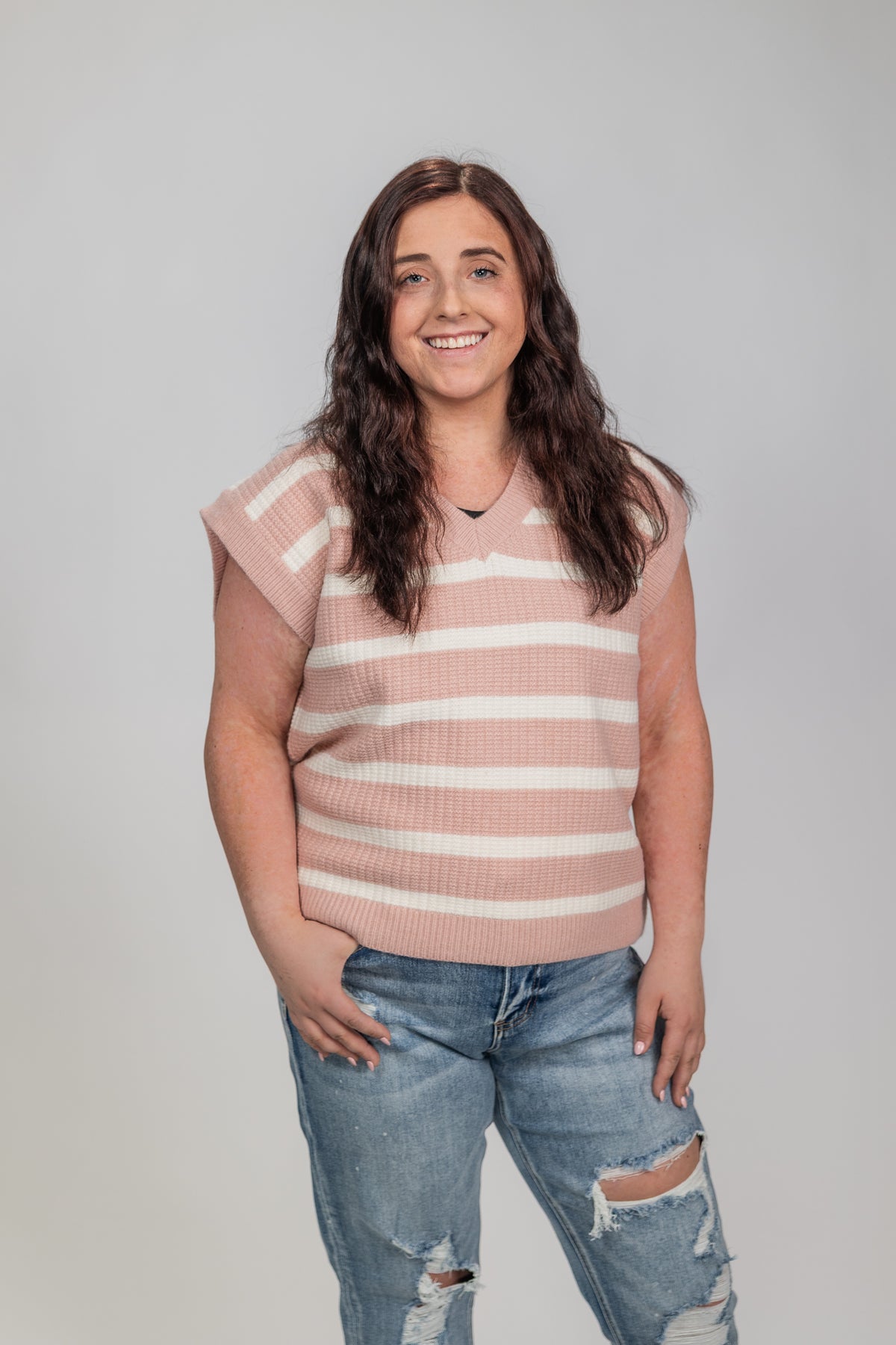Emily's Preppy Striped V-Neck Knit Sweater - On Mays Street